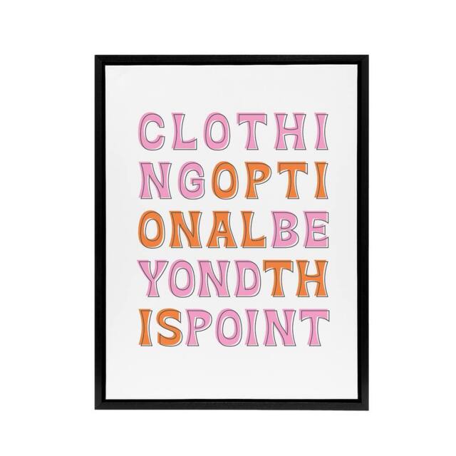 "Artery8 Clothing Optional Beyond This Point Simple Fun Framed Canvas Art Print in White - Size: W12"" x H16""" - image 1