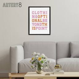 "Artery8 Clothing Optional Beyond This Point Simple Fun Framed Canvas Art Print in White - Size: W12"" x H16""" - thumbnail 3