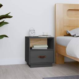 Berkfield Home Beautiful Bedside Cabinet Grey 40x34x45 cm Solid Wood Pine - Size: 40 x 34 x 45 cm - thumbnail 2
