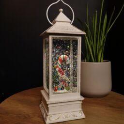 Samuel Alexander 29cm Battery Powered Light up Antique Lantern Christmas Water Spinner with Snowy Mouse Scene in White - thumbnail 1