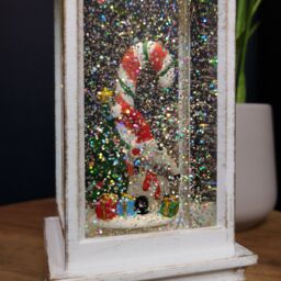Samuel Alexander 29cm Battery Powered Light up Antique Lantern Christmas Water Spinner with Snowy Mouse Scene in White - thumbnail 5