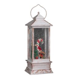 Samuel Alexander 29cm Battery Powered Light up Antique Lantern Christmas Water Spinner with Snowy Mouse Scene in White - thumbnail 9