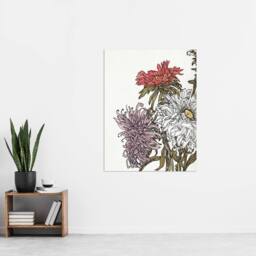 "Artery8 Chrysanthemums Flower Painting Vintage Wall Art Print Graag in White - Size: W12"" x H16""" - thumbnail 4