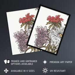 "Artery8 Chrysanthemums Flower Painting Vintage Wall Art Print Graag in White - Size: W12"" x H16""" - thumbnail 2