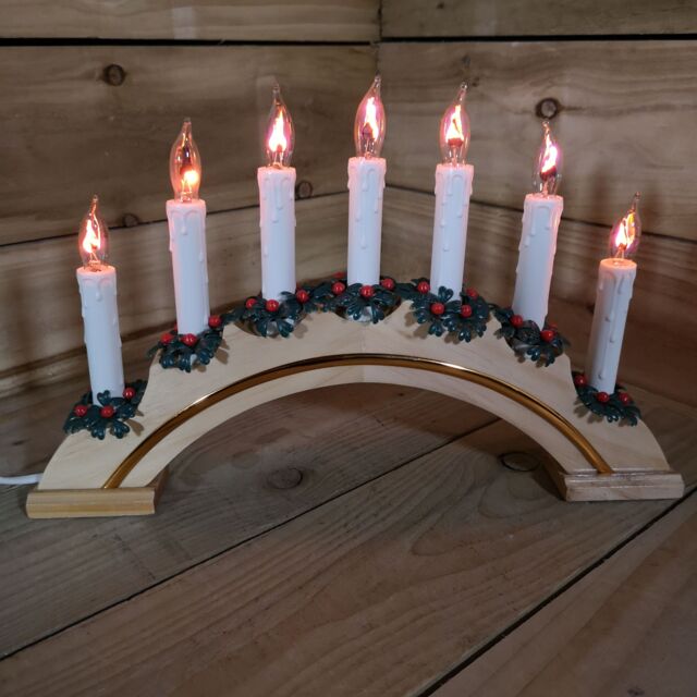 Samuel Alexander Premier Wooden Christmas Candle Bridge Arch with 7 Flickering Candle Bulbs Mains Operated in Brown - image 1