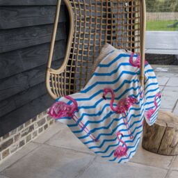 Benjamin Tate Design Flamingo & Blue Geometric Lines Blanket in Natural - Size: 120 cm x 150 cm - thumbnail 4