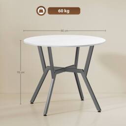 HOMCOM Small Kitchen Table with Black Steel Legs, Dining Table in White - thumbnail 3