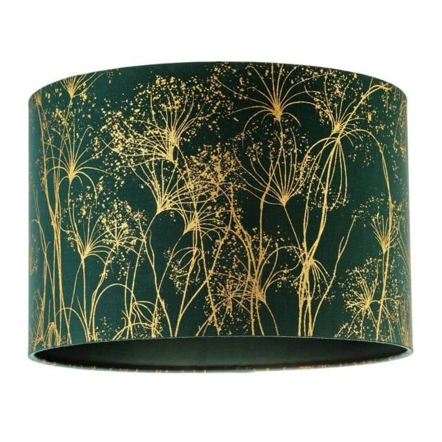 Happy Homewares Deep Emerald Forest Green Lamp Shade with Botanical Gold Foil Print in Dark Green - Size: 12 inches - image 1