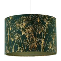 Happy Homewares Deep Emerald Forest Green Lamp Shade with Botanical Gold Foil Print in Dark Green - Size: 12 inches - thumbnail 2