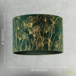Happy Homewares Deep Emerald Forest Green Lamp Shade with Botanical Gold Foil Print in Dark Green - Size: 12 inches - thumbnail 7