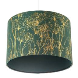 Happy Homewares Deep Emerald Forest Green Lamp Shade with Botanical Gold Foil Print in Dark Green - Size: 12 inches - thumbnail 5