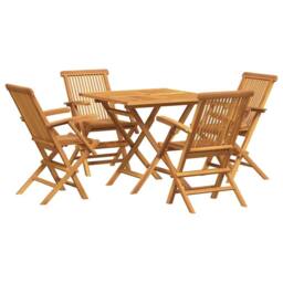 Berkfield Home Beautiful 5 Piece Garden Dining Set Solid Teak Wood in Brown - thumbnail 3