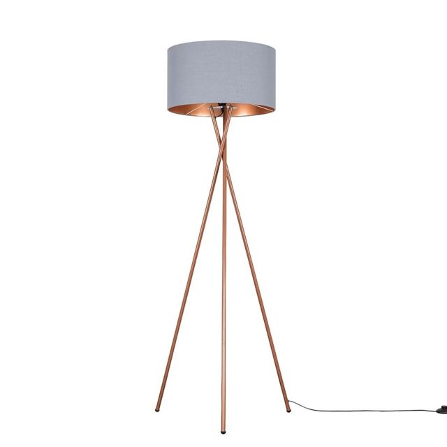 ValueLights Camden Copper Tripod Floor Lamp with Grey & Copper Lamp Shade & Bulb - image 1
