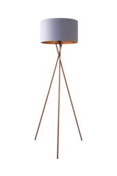 ValueLights Camden Copper Tripod Floor Lamp with Grey & Copper Lamp Shade & Bulb - thumbnail 6