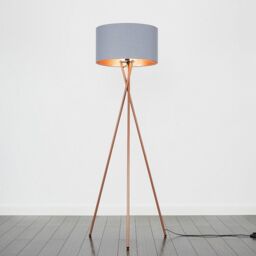 ValueLights Camden Copper Tripod Floor Lamp with Grey & Copper Lamp Shade & Bulb - thumbnail 3