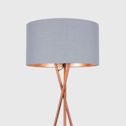 ValueLights Camden Copper Tripod Floor Lamp with Grey & Copper Lamp Shade & Bulb - thumbnail 2