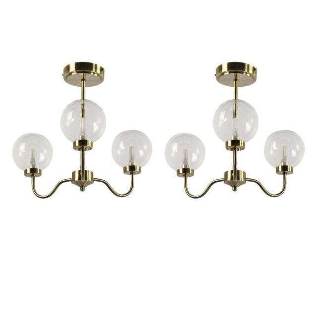 First Choice Lighting Set of 2 Totley - Antique Brass Ceiling Lights with Clear Glass Shades in Bronze - image 1