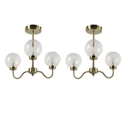 First Choice Lighting Set of 2 Totley - Antique Brass Ceiling Lights with Clear Glass Shades in Bronze