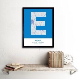 "Wee Blue Coo Wall Art Print Erbil Iraq City Map Modern Typography Stylish Letter Framed Word in Blue - Size: W12"" x H16""" - thumbnail 2
