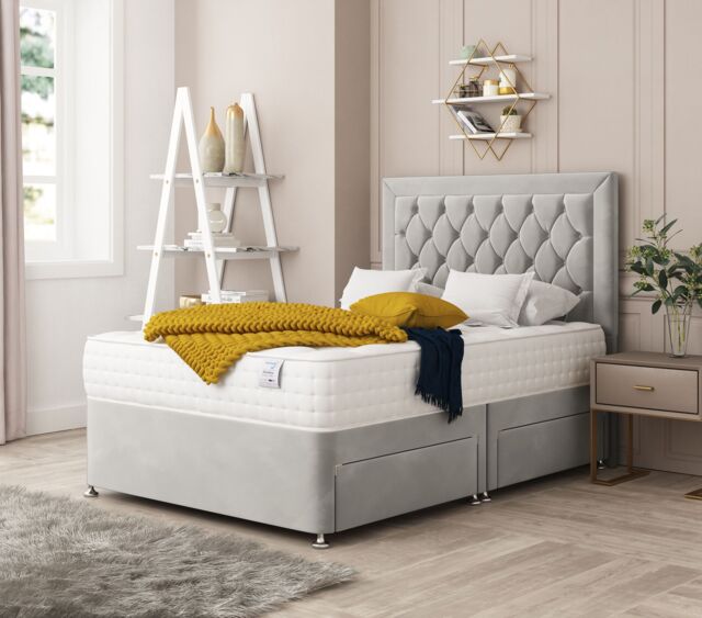 Bed Choices Montana Bed Set No drawer - Includes Mattress & Headboard - Plush Velvet in Silver - Size: Single - image 1