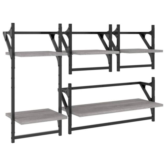 Berkfield Home 4 Piece Wall Shelf Set with Bars Grey Sonoma Engineered Wood - image 1