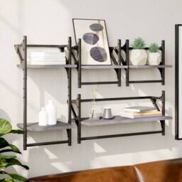 Berkfield Home 4 Piece Wall Shelf Set with Bars Grey Sonoma Engineered Wood - thumbnail 2