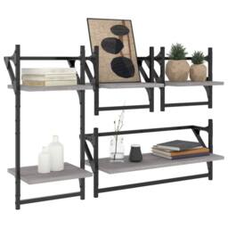 Berkfield Home 4 Piece Wall Shelf Set with Bars Grey Sonoma Engineered Wood - thumbnail 3