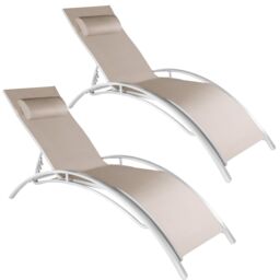 tectake Sun Lounger Set Of 2 Alina in Beige - Size: 2 Seater - thumbnail 1