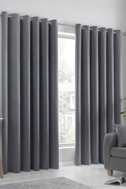 Fusion 'Strata' Triple-Woven Dimout Eyelet Curtains in Charcoal - Size: 117 cm width x 229 cm drop - image 1