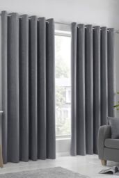 Fusion 'Strata' Triple-Woven Dimout Eyelet Curtains in Charcoal - Size: 117 cm width x 229 cm drop - thumbnail 1