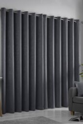 Fusion 'Strata' Triple-Woven Dimout Eyelet Curtains in Charcoal - Size: 117 cm width x 229 cm drop - thumbnail 3