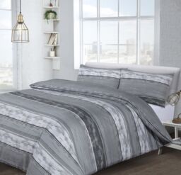 Velosso Brooklyn Stripe Cotton Rich Printed Duvet Cover & Pillowcase Set in Grey - Size: King - thumbnail 1