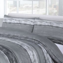 Velosso Brooklyn Stripe Cotton Rich Printed Duvet Cover & Pillowcase Set in Grey - Size: King - thumbnail 3
