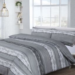 Velosso Brooklyn Stripe Cotton Rich Printed Duvet Cover & Pillowcase Set in Grey - Size: King - thumbnail 2