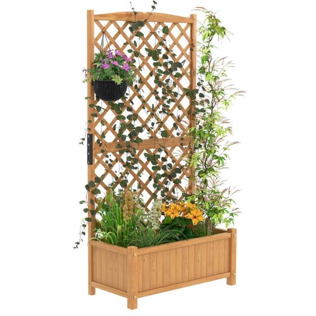 Costway Raised Garden Bed Tall Standing Wooden Planter Outdoor Plant Container in Brown - image 1