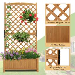 Costway Raised Garden Bed Tall Standing Wooden Planter Outdoor Plant Container in Brown - thumbnail 2