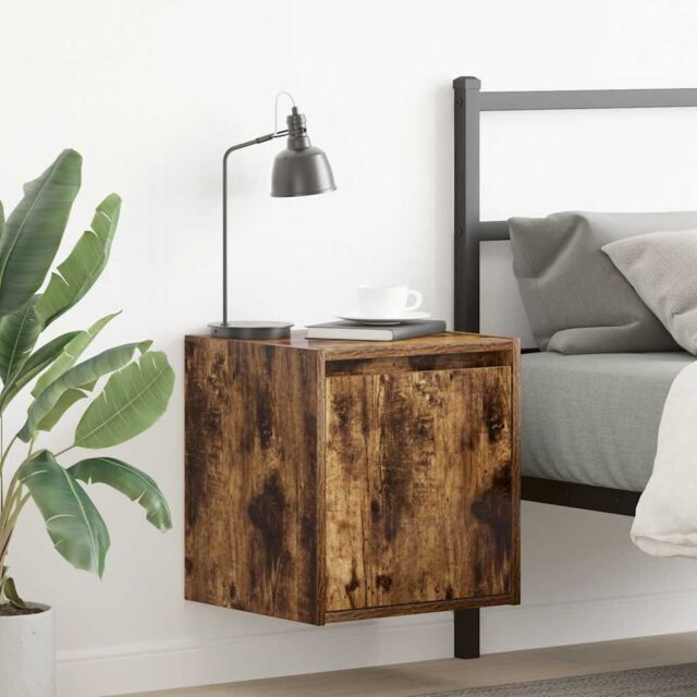 Berkfield Home Wall-Mounted Bedside Cabinets 2 pcs Smoked Oak 38x34x40 cm in Brown - Size: 38 x 34 x 40 cm - image 1