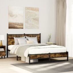 Berkfield Home Metal Bed Frame without Mattress Smoked Oak 140x200 cm in Brown - thumbnail 1