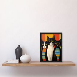 Artery8 Wall Art Print Cat Mafia Mob Portrait Orange Blue Green Whimsical Oil Painting Artwork Framed - Size: A4 - thumbnail 4