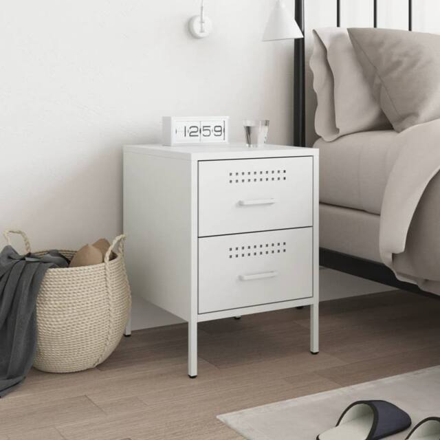 Berkfield Home Durable Bedside Cabinet White 36x39x50.5 cm Steel - image 1
