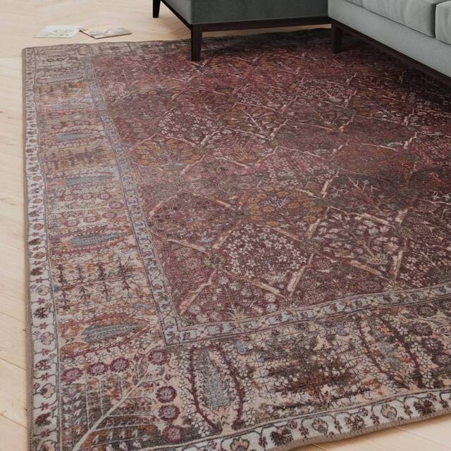 Kukoon Burgundy Distressed Soft Pile Living Room Area Rug Bedroom Floor Mat in Plum - Size: 80 cm x 150 cm - image 1