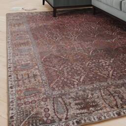 Kukoon Burgundy Distressed Soft Pile Living Room Area Rug Bedroom Floor Mat in Plum - Size: 80 cm x 150 cm