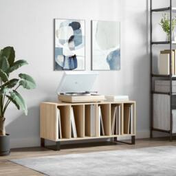 Berkfield Home Record Cabinet Sonoma Oak 100x38x48 cm Engineered Wood in Light Tan - Size: 100 x 38 x 48 cm - thumbnail 2