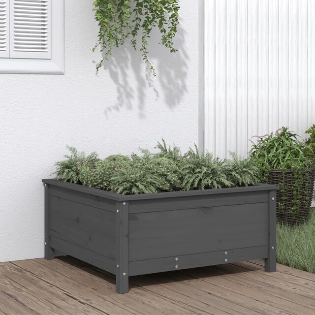 Berkfield Home Garden Planter Grey 82.5x82.5x39 cm Solid Wood Pine - image 1