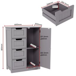 Home Discount Bath Vida Priano 4 Drawer 1 Door Freestanding Unit Storage Bathroom Furniture 810 x 600 x 300 mm in Dark Grey - thumbnail 3