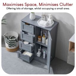 Home Discount Bath Vida Priano 4 Drawer 1 Door Freestanding Unit Storage Bathroom Furniture 810 x 600 x 300 mm in Dark Grey - thumbnail 6