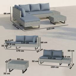 OUTSUNNY 5 Seater Rattan Garden Furniture Set, Adjustable Back, Grey - thumbnail 3