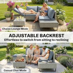OUTSUNNY 5 Seater Rattan Garden Furniture Set, Adjustable Back, Grey - thumbnail 4