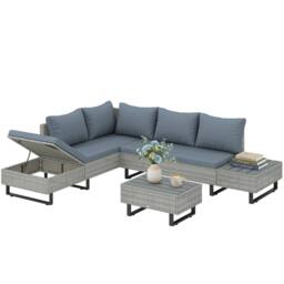 OUTSUNNY 5 Seater Rattan Garden Furniture Set, Adjustable Back, Grey - thumbnail 2
