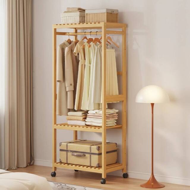 KORVIXA Heavy Duty Bamboo Clothes Storage Rack in Natural - Size: 900mm - image 1